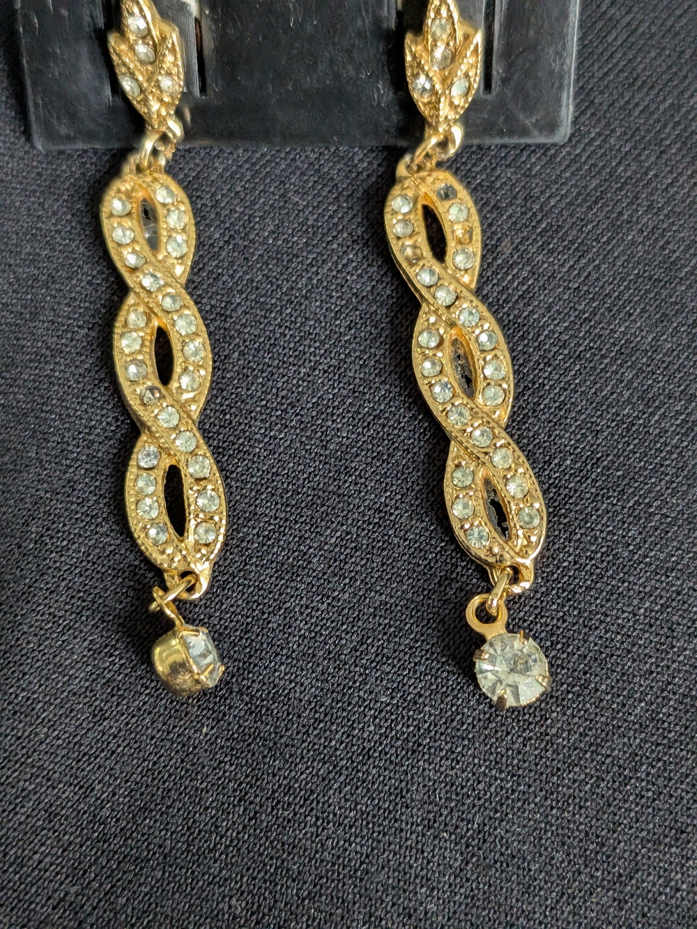 Gold-Tone Crystal Twist Drop Earrings 2" - White Crystal